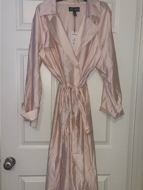 Silky Pink satin trench coat
